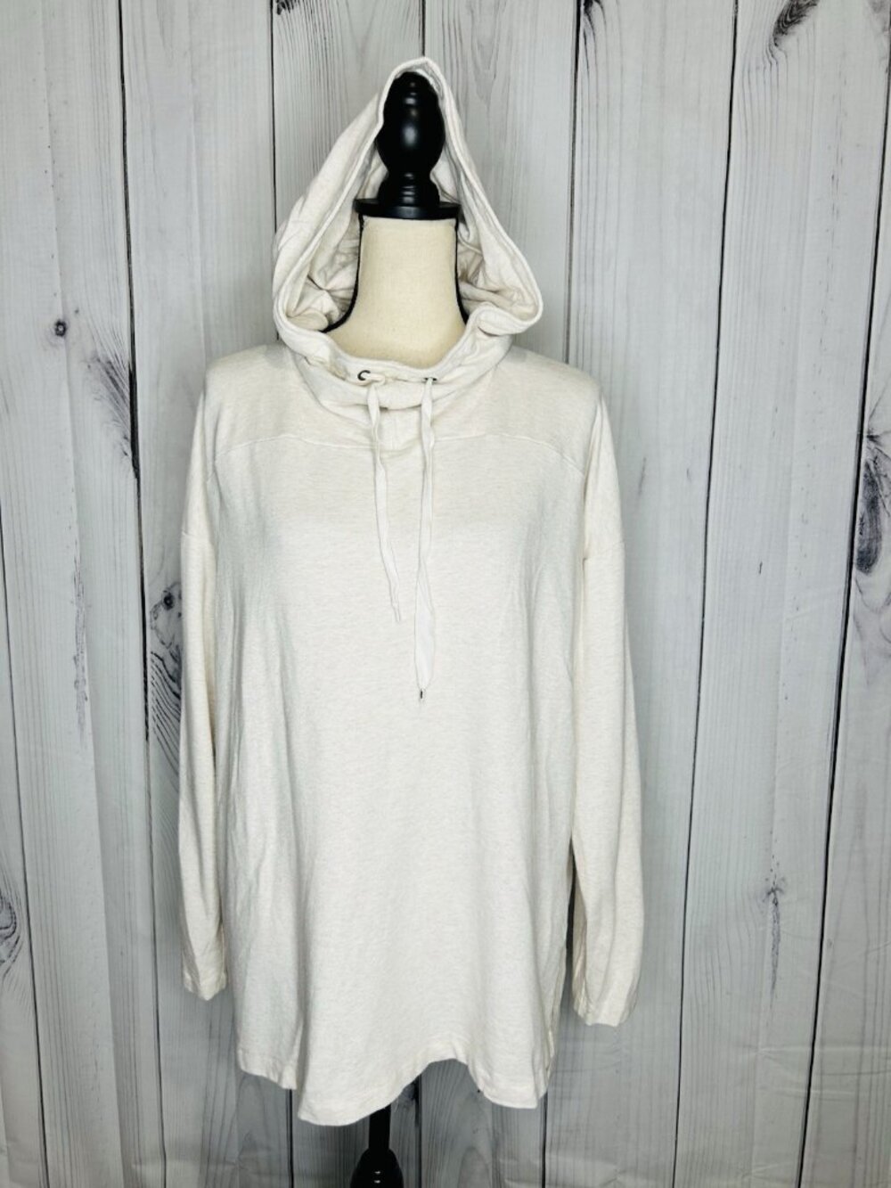 Lou & Grey for LOFT Women Cream Pullover Drawstring Hoodie Size XL Athleisure